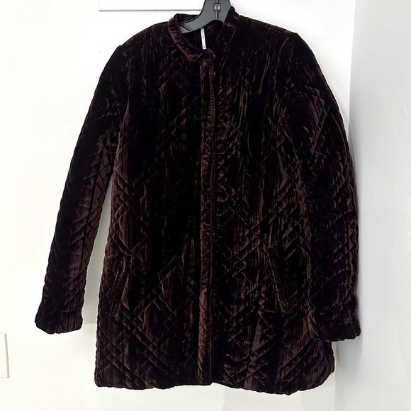 Free People Velvet Midi Quilted Coat